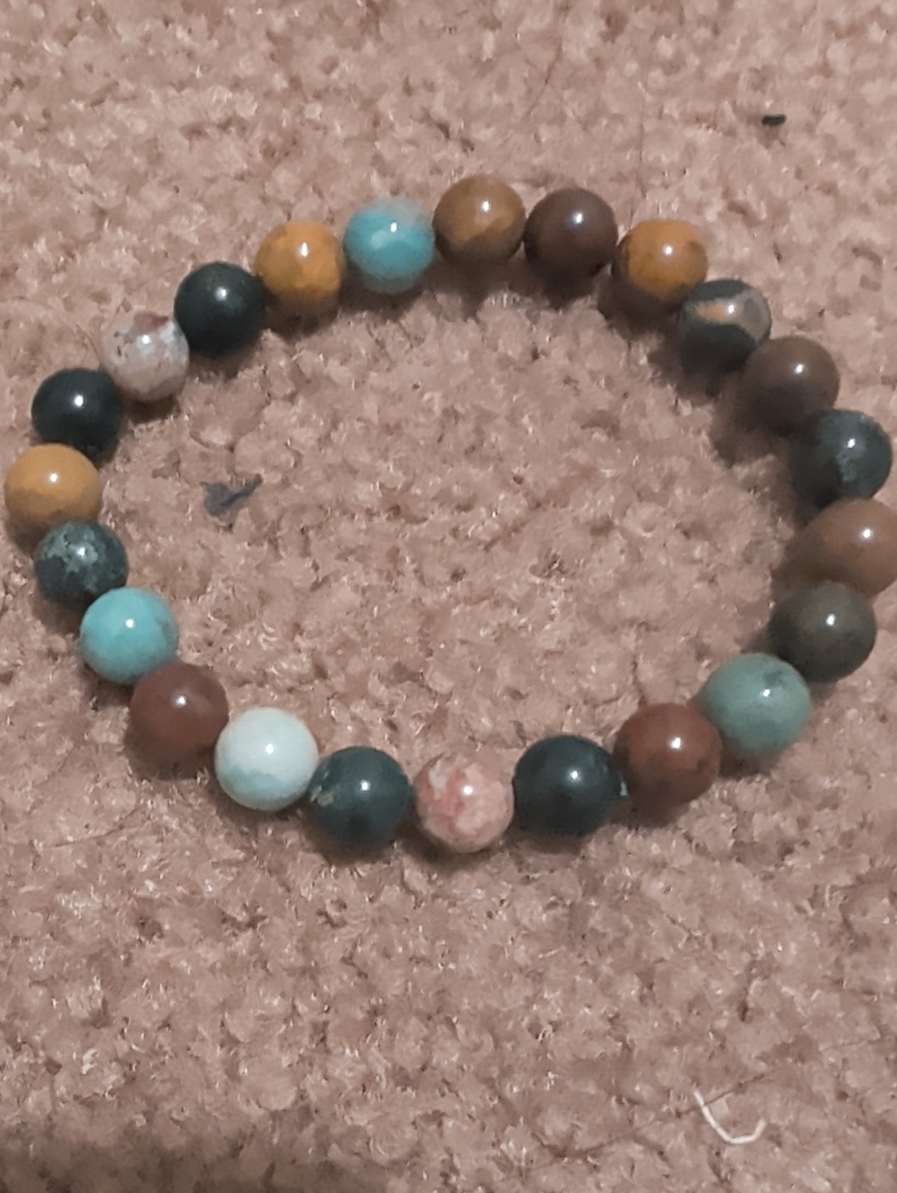 Multicolor Natural Stone Bead Stretch Bracelet - Earth & Teal Tones